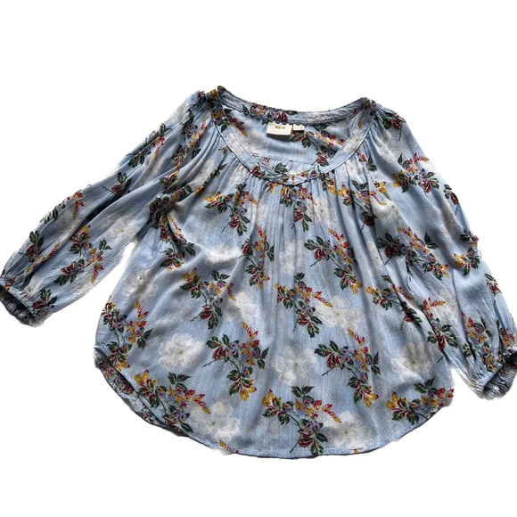 Maeve Floral Blouse in Light Blue and White - Picture 5 of 6